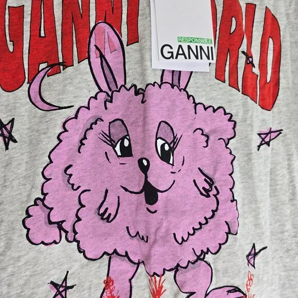 GANNI Melange Light Jersey T-Shirt SIZE S - Picture 6 of 8